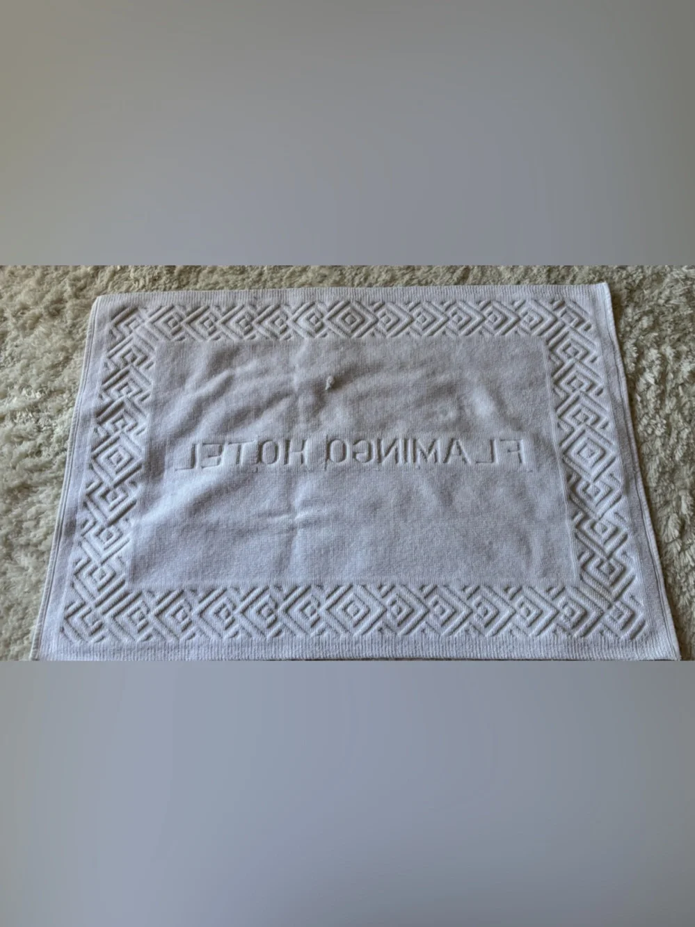Flamingo Hotel White Embossed Cotton Bath Mat